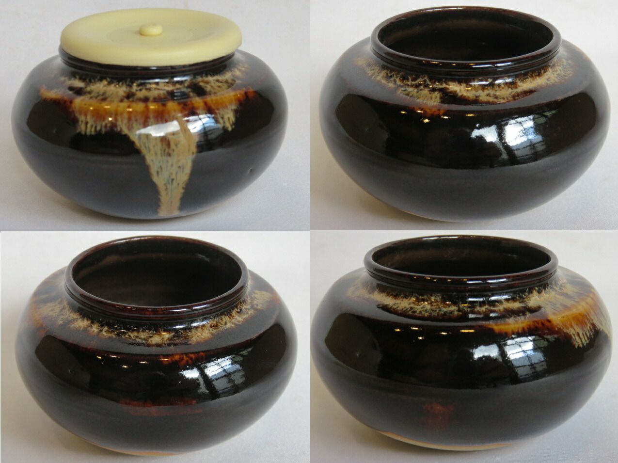 新春）平安 桶谷定一作 瀬戸釉 大海茶入 長緒お稽古 青海波兎緞子