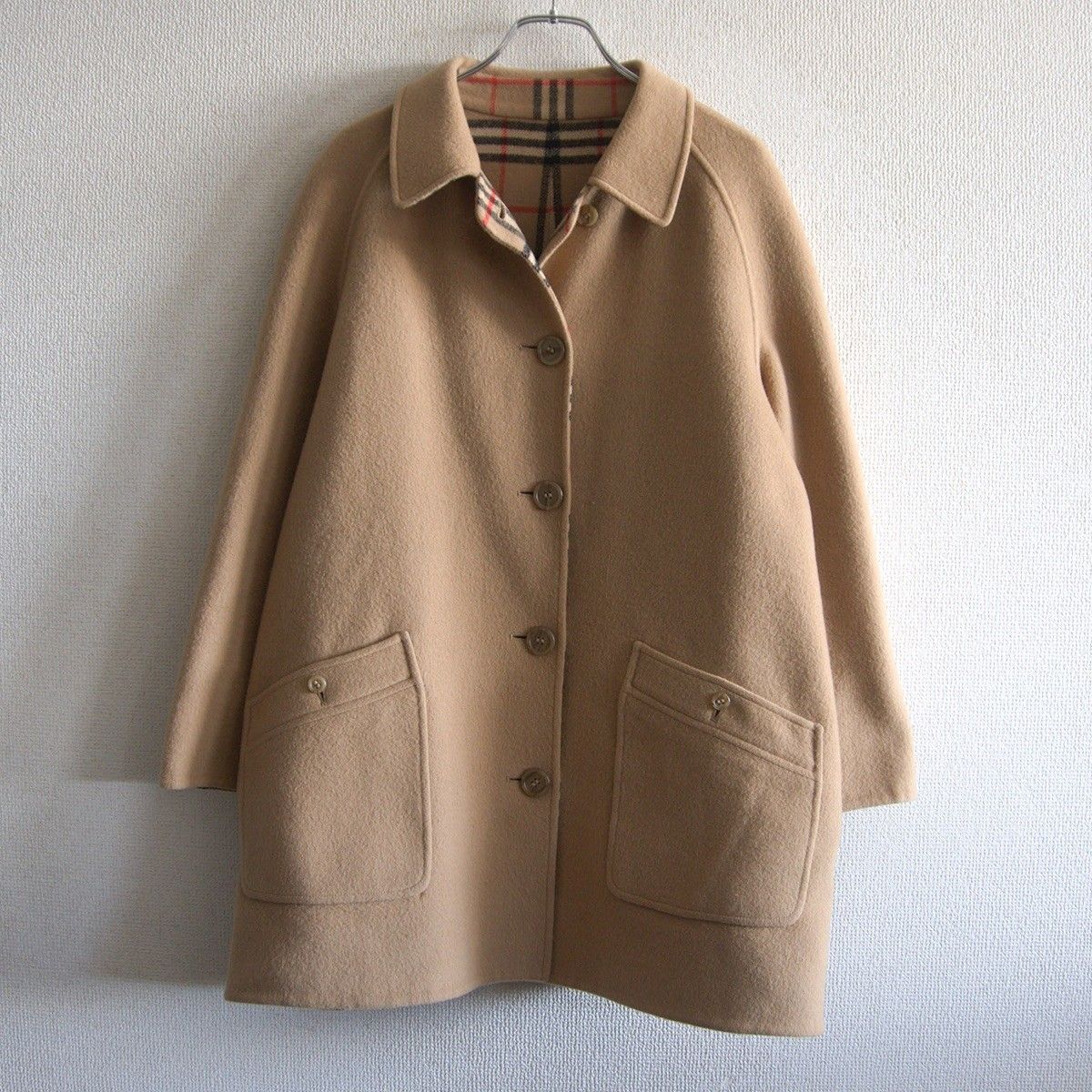 希少　美品　カシミヤ混　Burberrys リバーシブルコート　バーバリーズ 希少♡バーバリーズ カシミヤ混 リバーシブル ロングコート ノバ