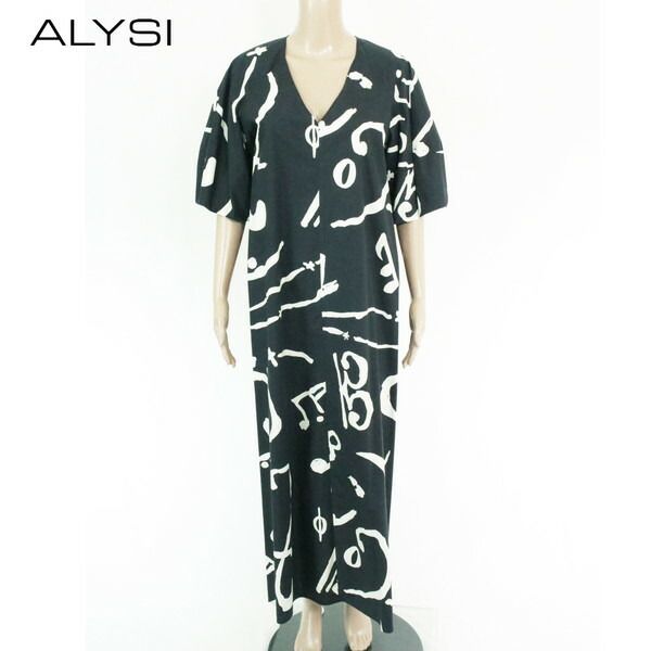 80%OFF 新品 アリジ ALYSI ワンピース 42 EOP1768 Lサイズ ブラック ロングワンピース マキシワンピース ポワン袖 コットン イタリア製