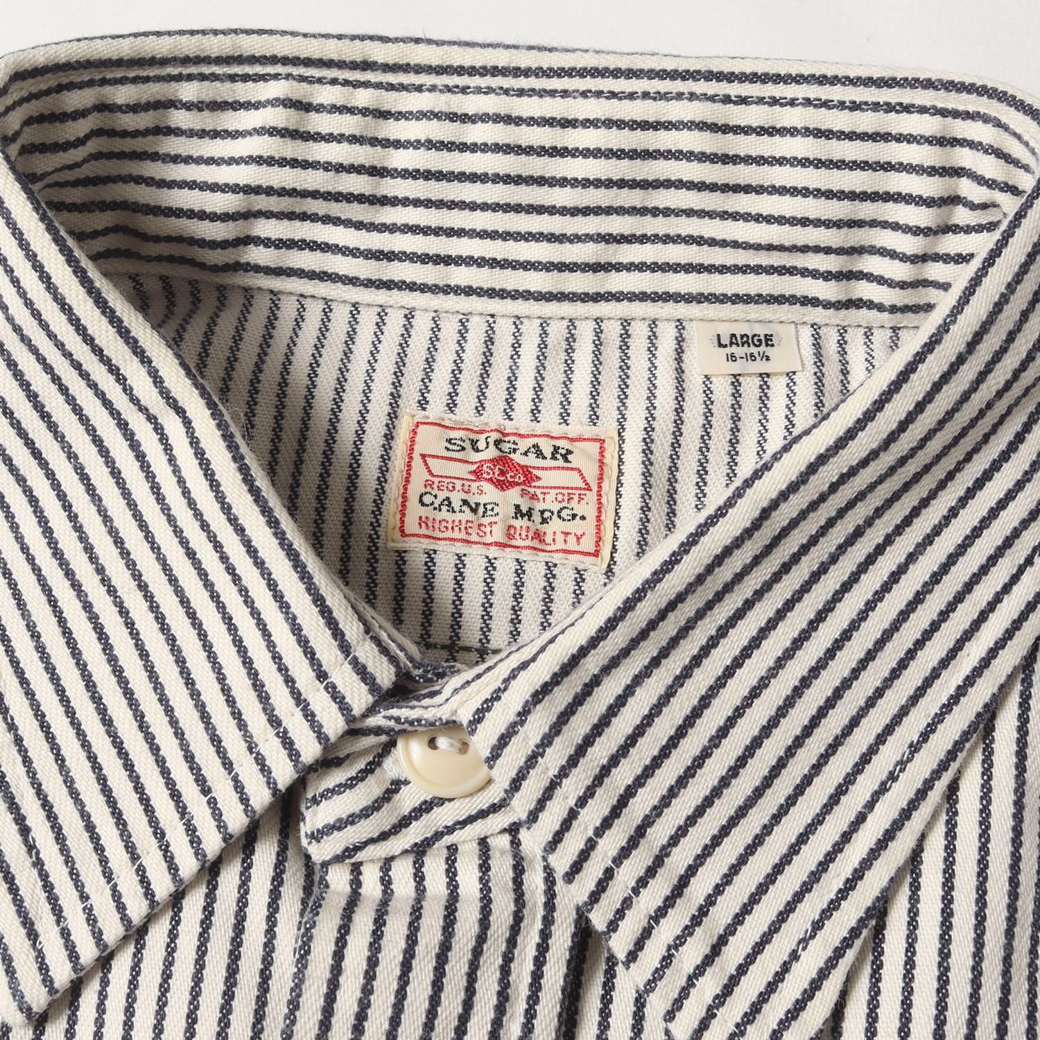 【美品】SUGAR CANE シュガーケーン シャツ オフホワイト ネイビー サイズ:L | 現行モデル | ヒッコリー ストライプ ワークシャツ (HICKORY STRIPE WORK SHIRT) | トップス カジュアルシャツ 長袖【メンズ】【中古】 美品】SUGAR CANE シュガーケーン シャツ オフホワイト ネイビー