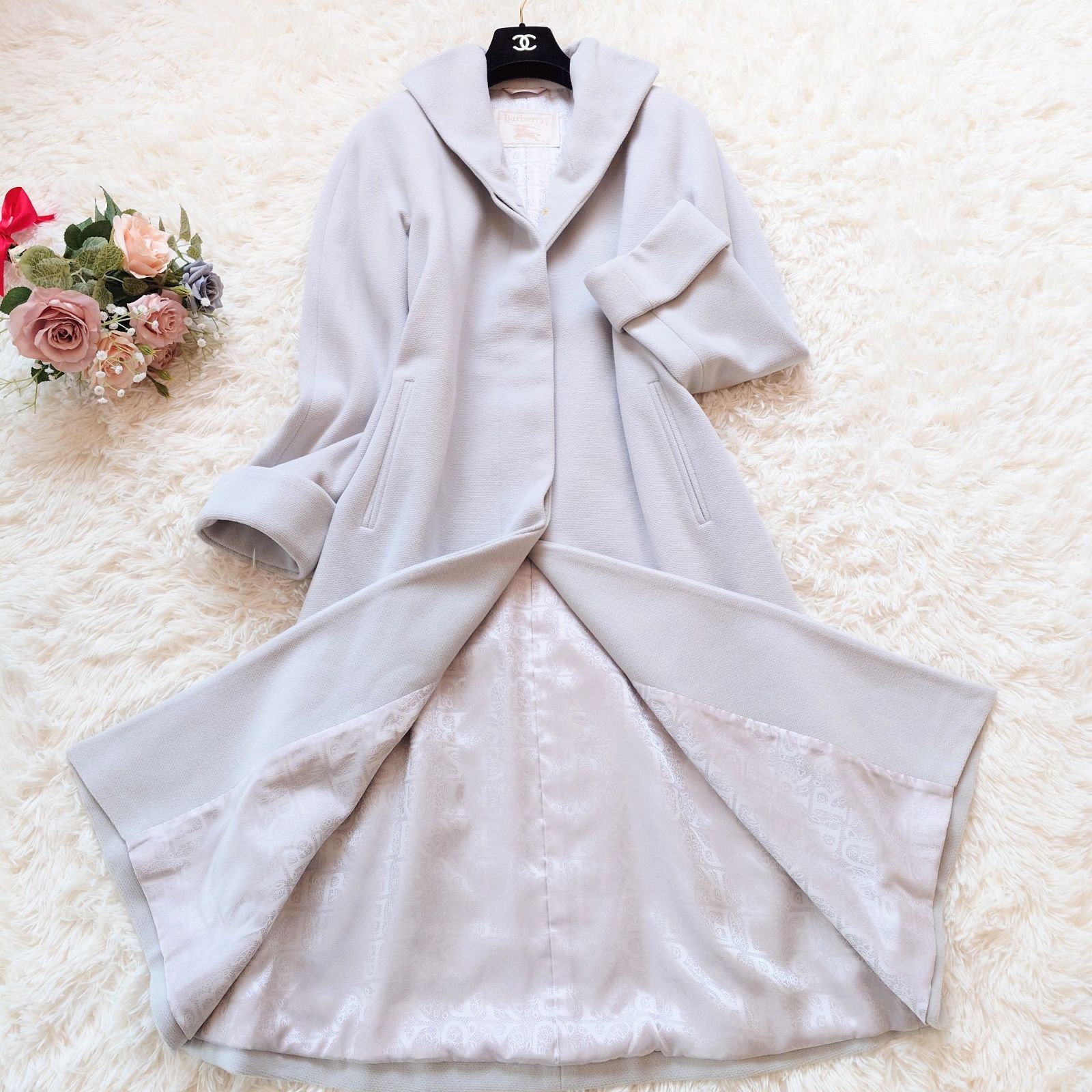 美品 バーバリーズ BURBERRYS ロングコート ショールカラー 裏地ロゴ