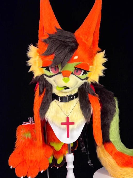 ファースーツ 着ぐるみセット NO 335 キツネ オレンジ色 ケモノ 全頭ヘッド ぬいぐるみ コスプレ コスチューム 一点物