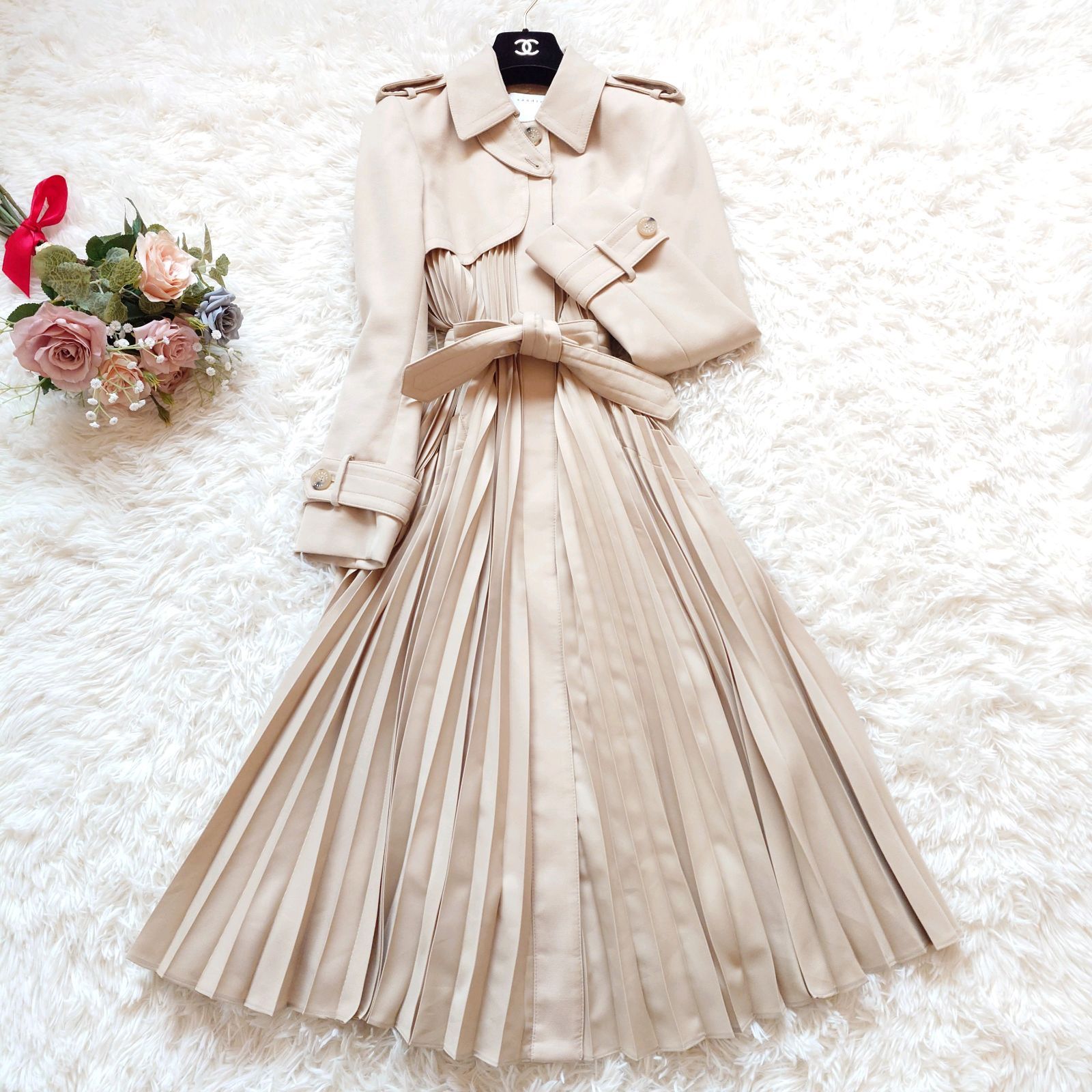 サンドロ sandro プリーツ トレンチコート ワンピース ドレス 2way