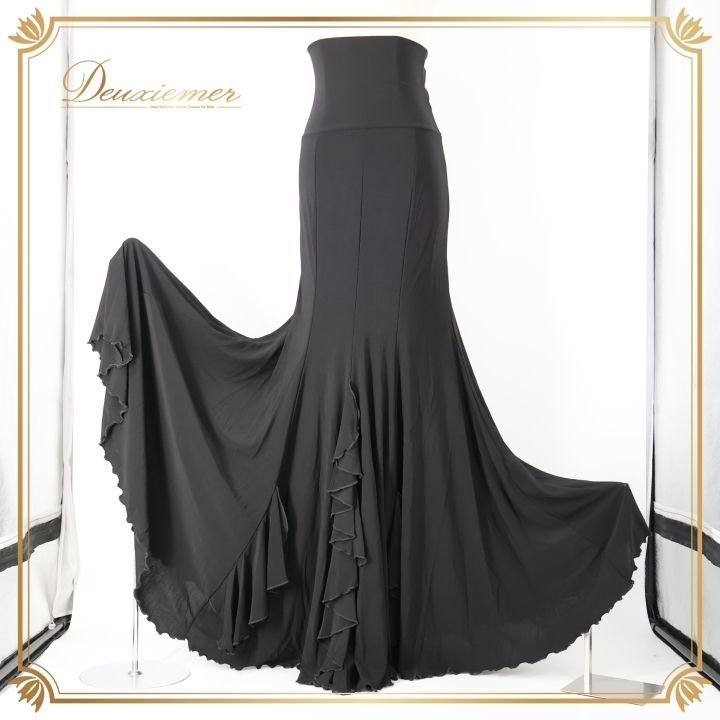 フラメンコ 衣装 ファルダ スカート ブラック系 ハイウエスト 無地