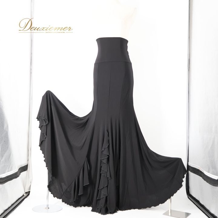 フラメンコ 衣装 ファルダ スカート ブラック系 ハイウエスト 無地