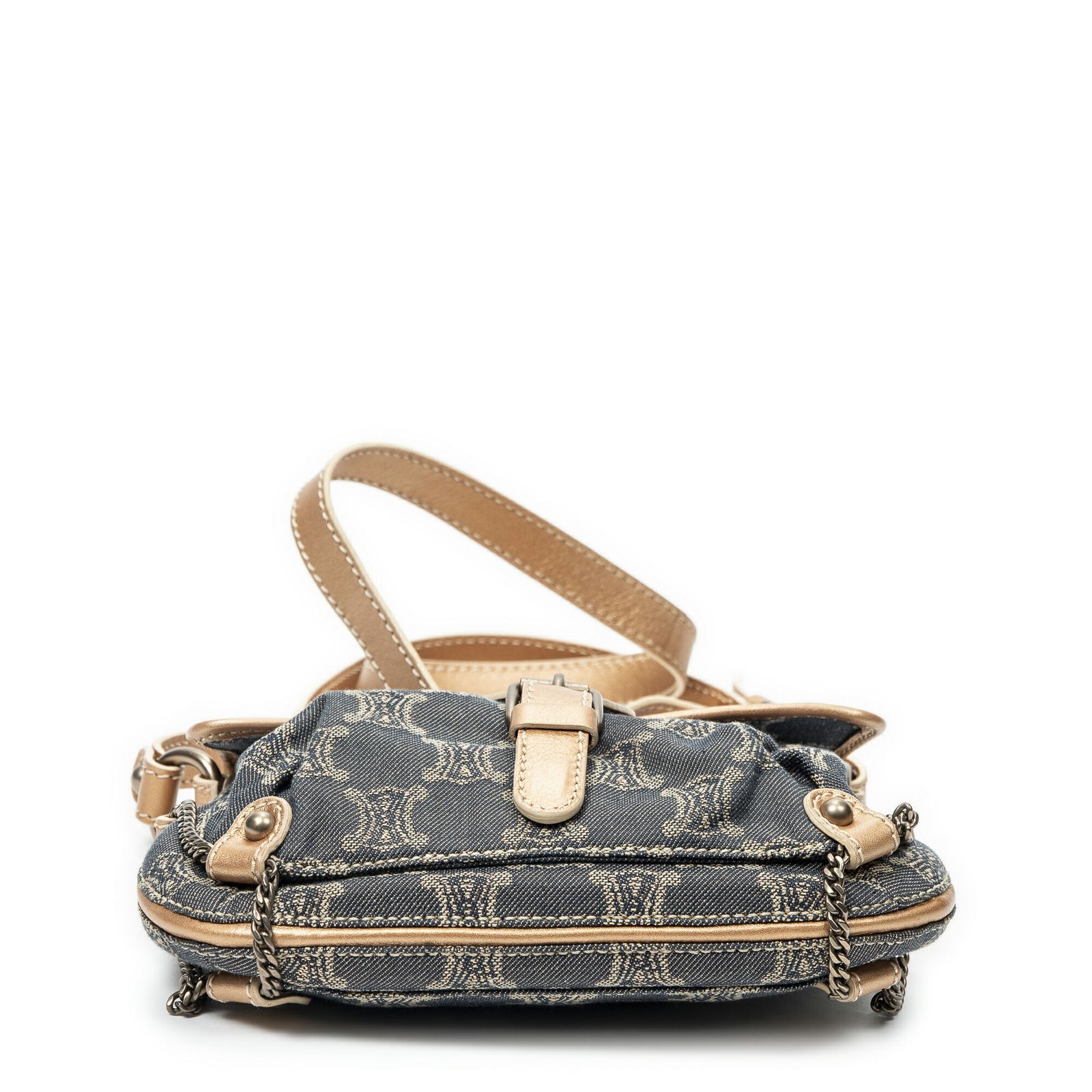 中古] CELINE セリーヌスモール フラップ クロスボディブルーデニム