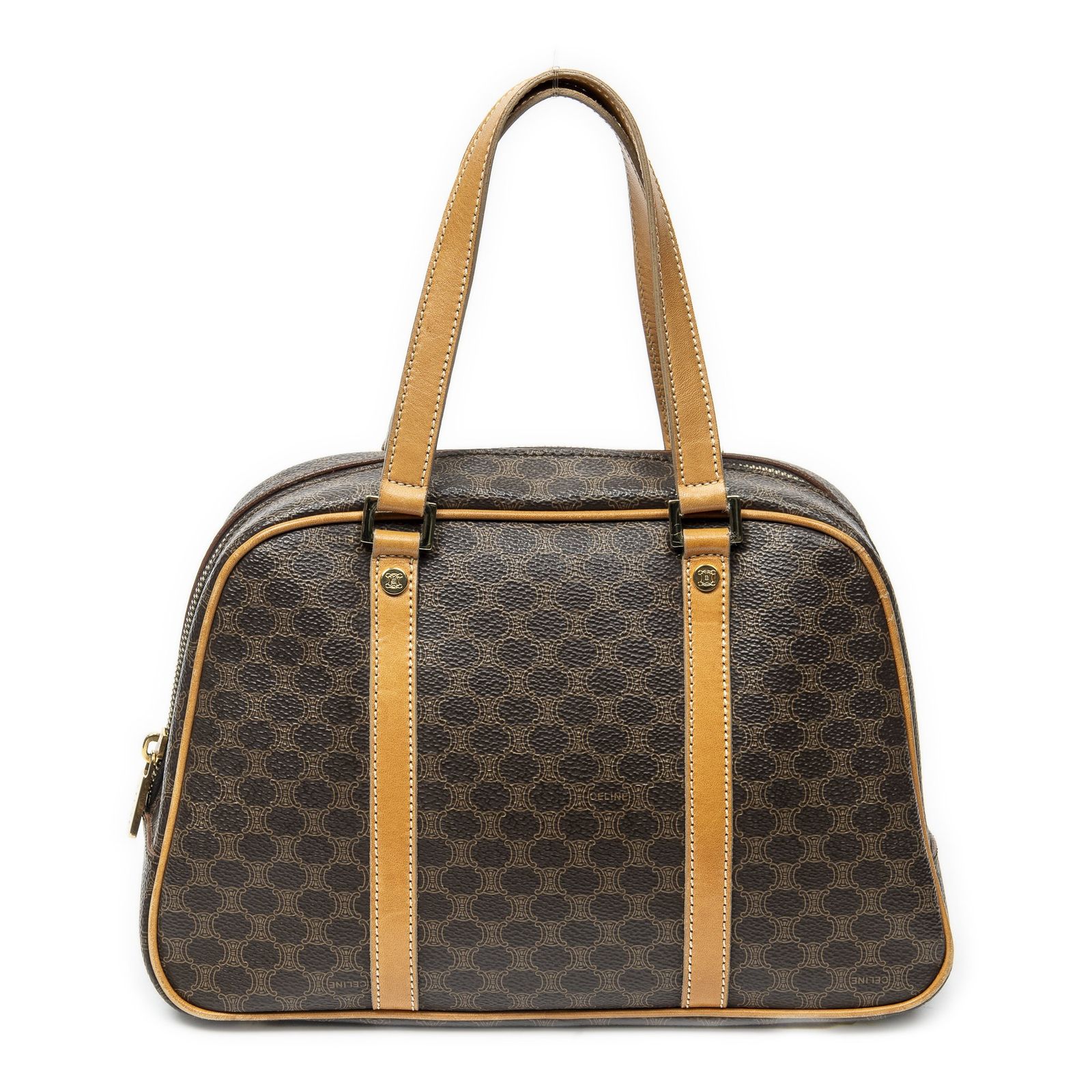 [中古] CELINE セリーヌドームトップハンドルベージュ/ブラウンマカダムPVCキャンバスAB