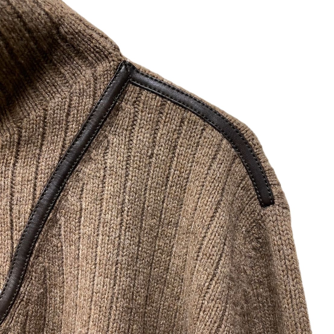 エルメス HERMES ハーフジップニット トリミング Vレザー ヤク/ウール