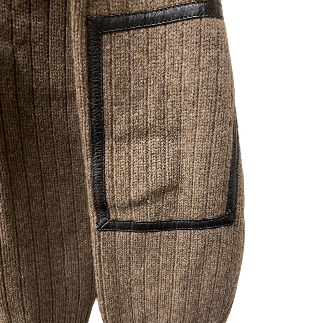 エルメス HERMES ハーフジップニット トリミング Vレザー ヤク/ウール