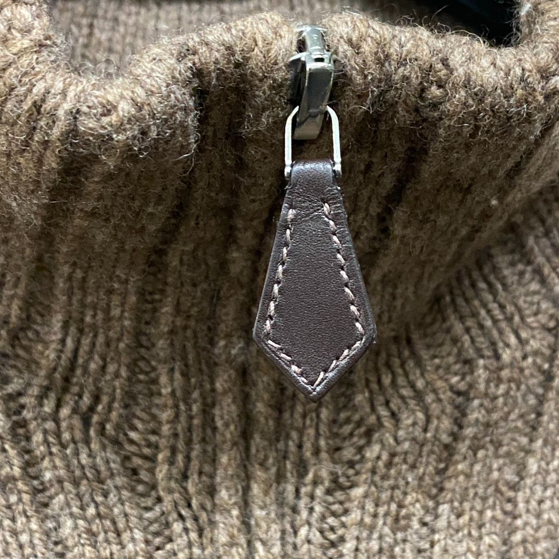 エルメス HERMES ハーフジップニット トリミング Vレザー ヤク/ウール