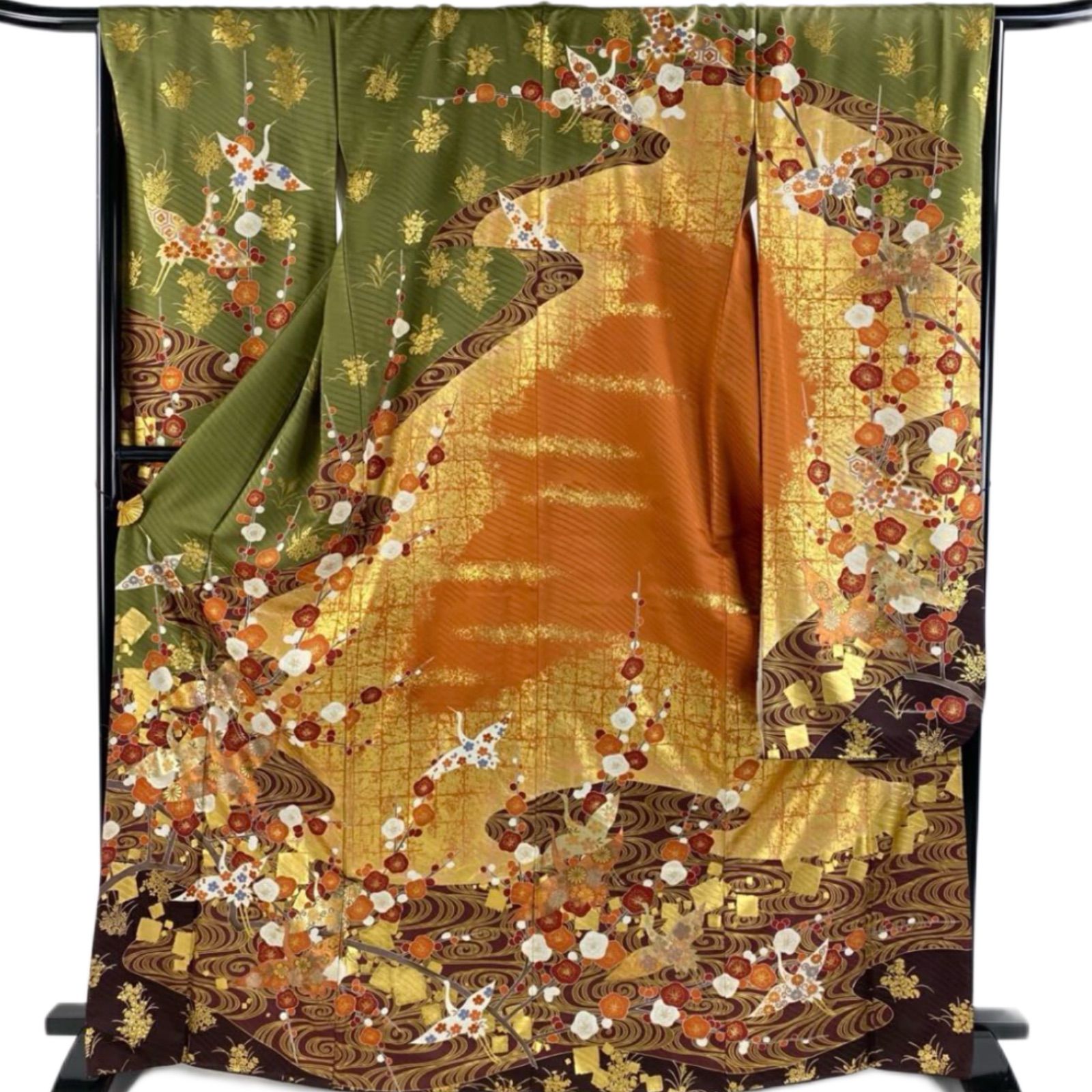 豪華振袖セット(4点)・袋帯・半衿・重ね衿・古典柄・舞桜・飛鶴・梅