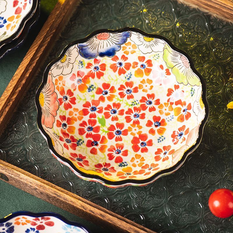 陶器 骨皿 手描き レトロ 小皿 フルーツプレート 取り皿 ソース皿