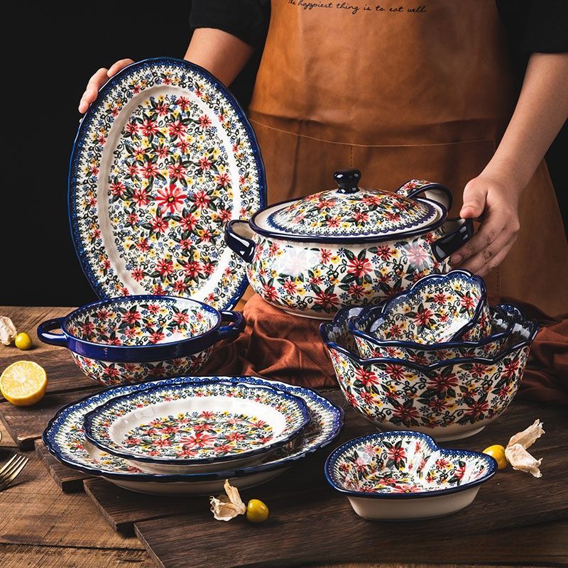 食器セット 陶磁器 ボウル プレート レトロ デザイン 家庭用 クロス