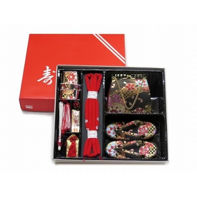 七五三　作り帯　はこせこセット　黒　3歳 七五三 帯 3歳 女の子 結び帯 はこせこセット 小寸「黒」 - メルカリ