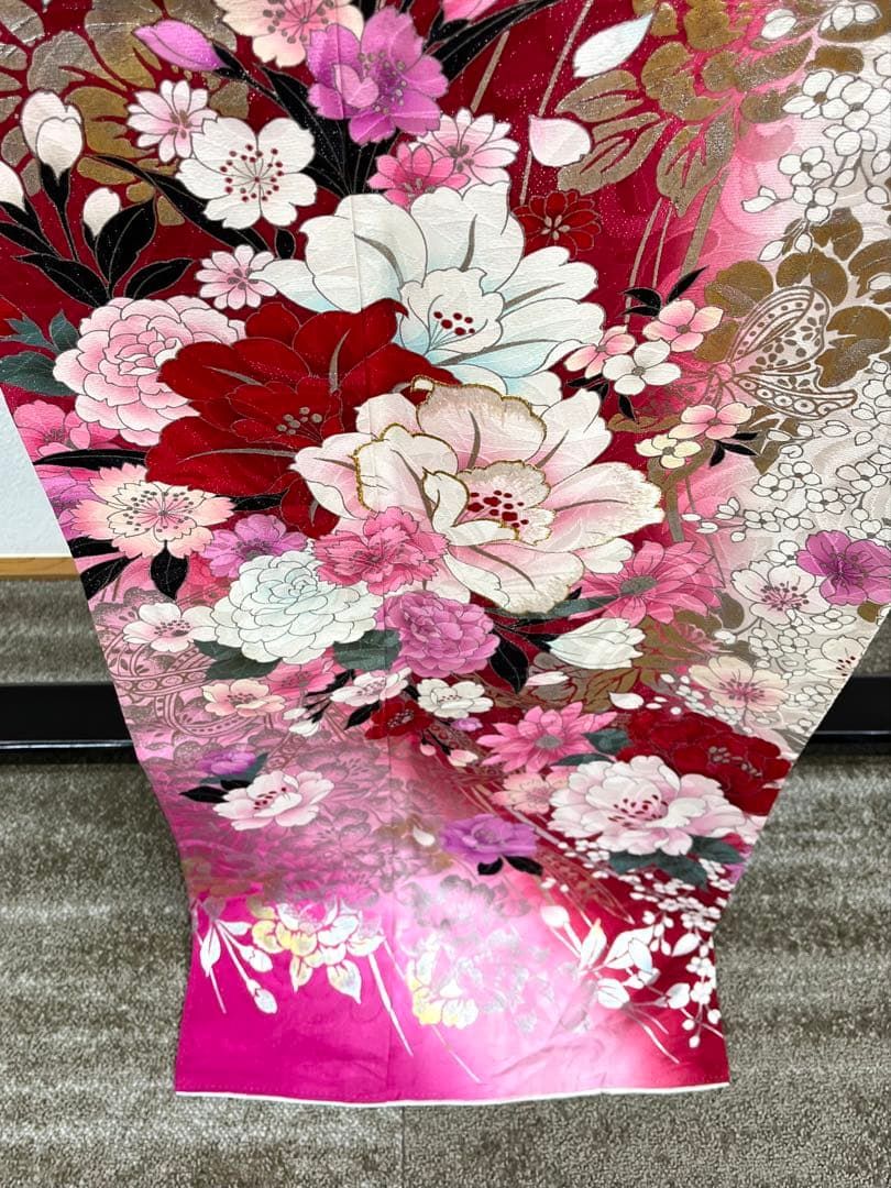 振袖 銀通し ラメ刺繍 銀彩 紋意匠 身丈168cm 撥水加工済 MO3337 
