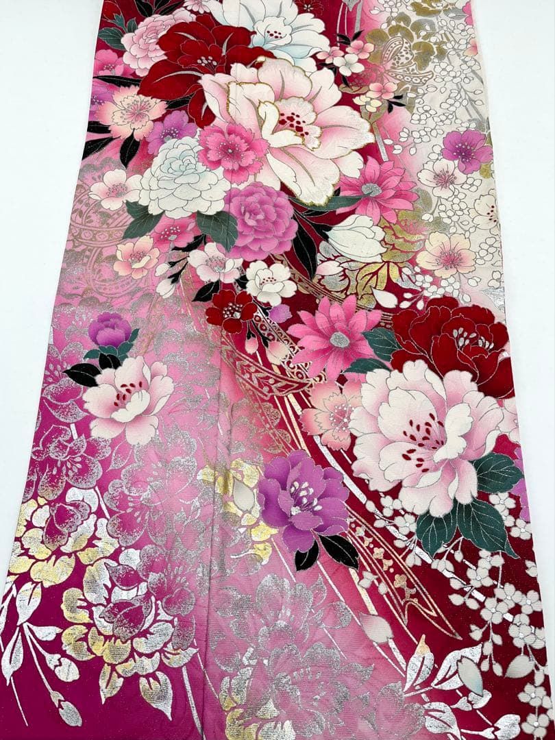 振袖 銀通し ラメ刺繍 銀彩 紋意匠 身丈168cm 撥水加工済 MO3337 