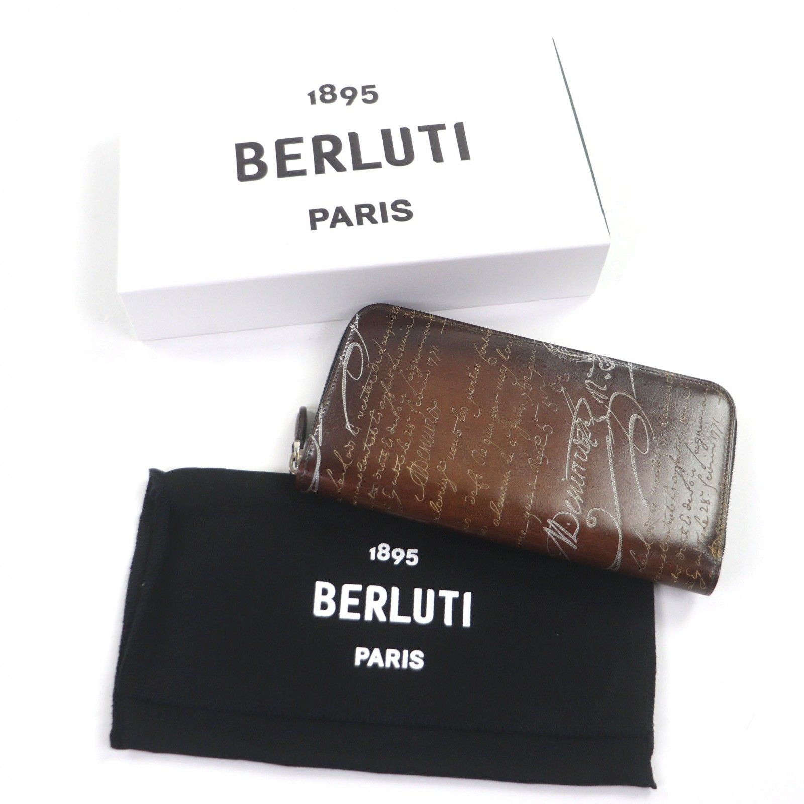 【美品】箱付き　袋付き　ベルルッティ カリグラフィ レザー 長財布 ブラウン 未使用品▽BERLUTI ベルルッティ 2024年製 イタウバ レザー