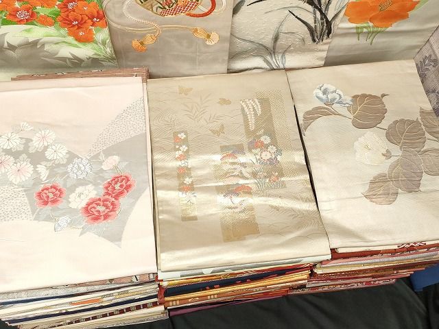 平和屋本店□名古屋帯 まとめて100点 鶴 孔雀 蝶 花柄 手描き 駒刺繍