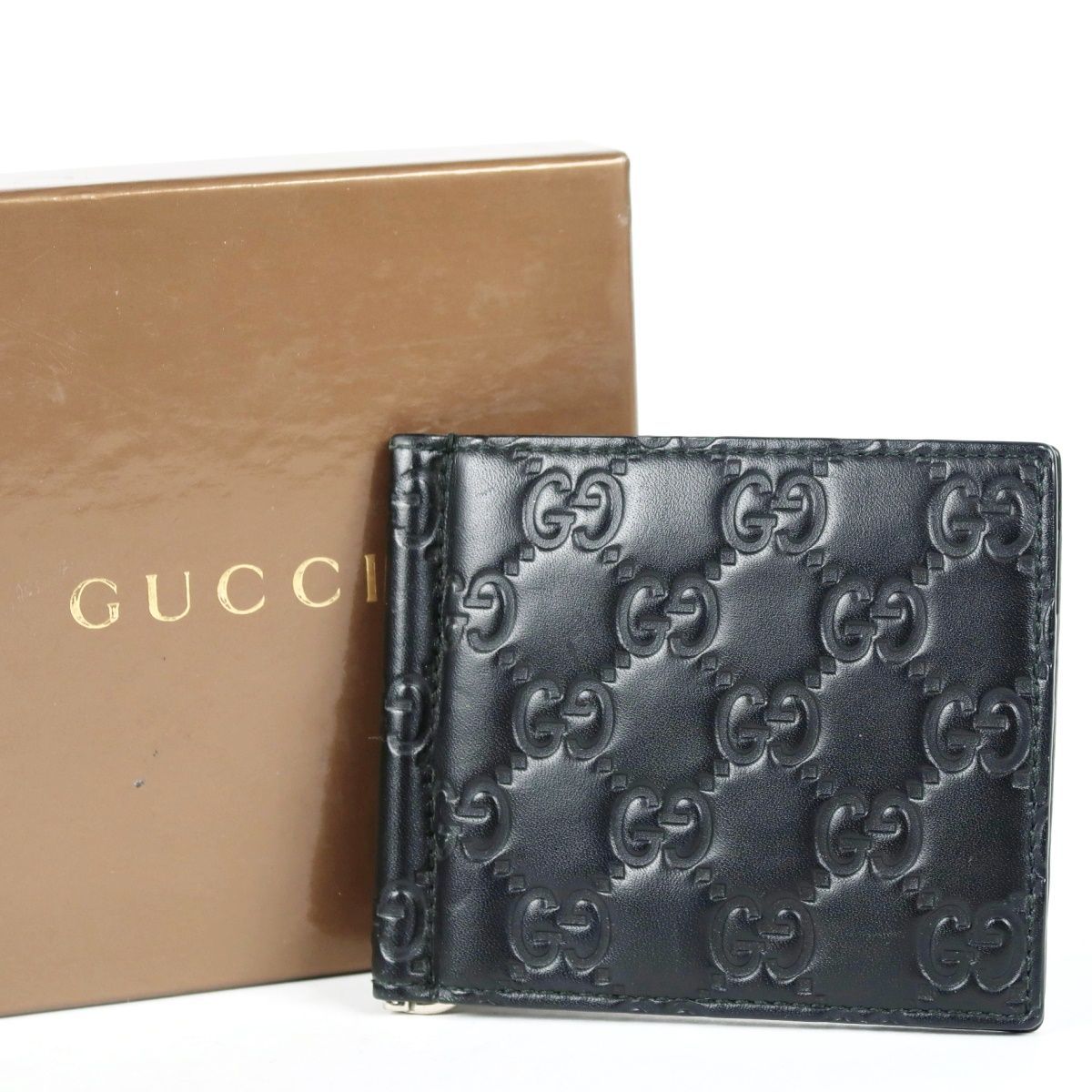 美品】GUCCI グッチ GG レザー 二つ折り財布 マネークリップ 札入れ