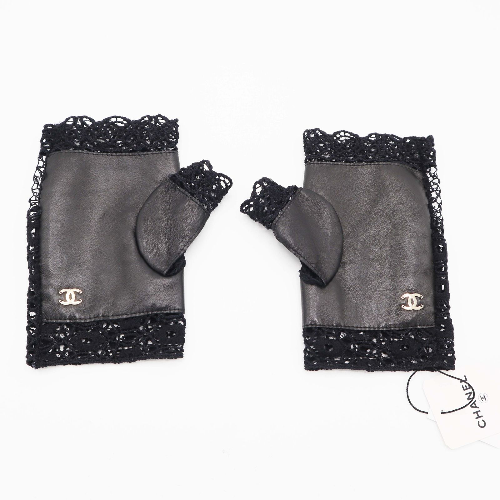 未使用 タグ付 CHANEL シャネル グローブ 21cm レース レザー 羊革