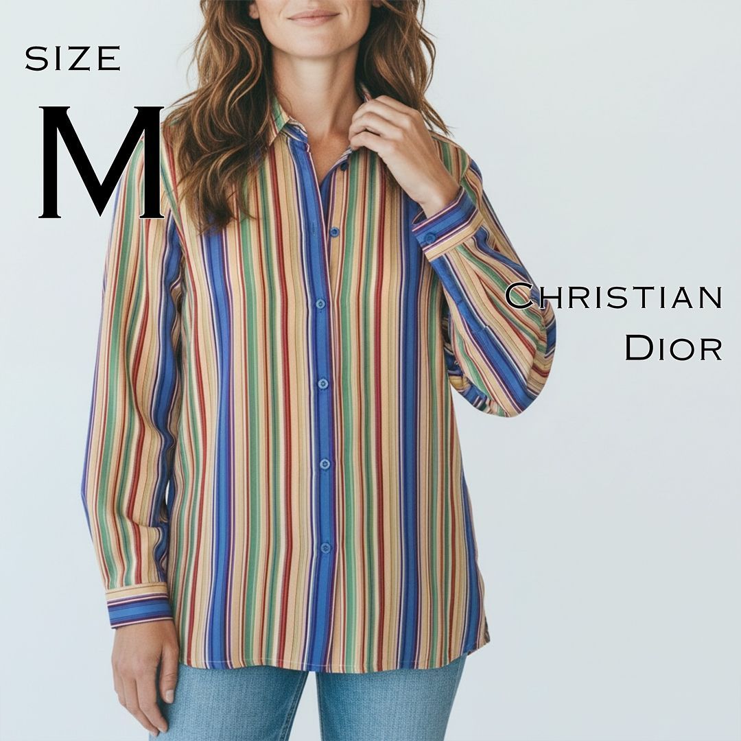クリスチャンディオール　シルク100％　長袖シャツ　レトロ　総柄　古着　L Christian Diorクリスチャンディオール シルク製マルチカラー