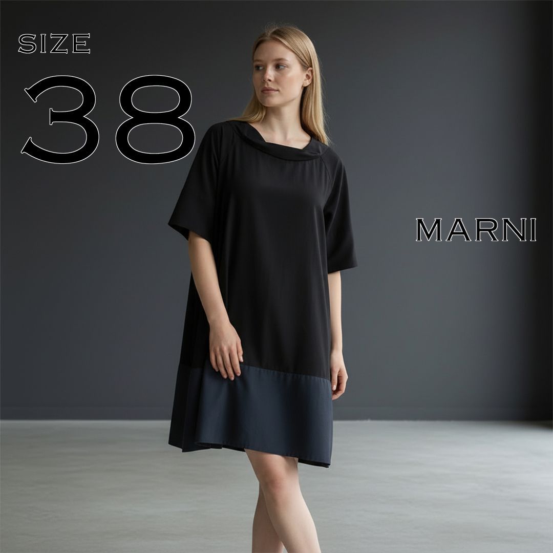極美品】MARNIマルニ イタリア製 レーヨン製バイカラーミニワンピース  