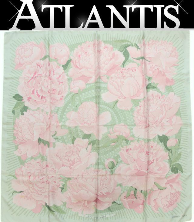 エルメス HERMES カレ90 大伴スカーフ Les Pivoines 芍薬 シルク100