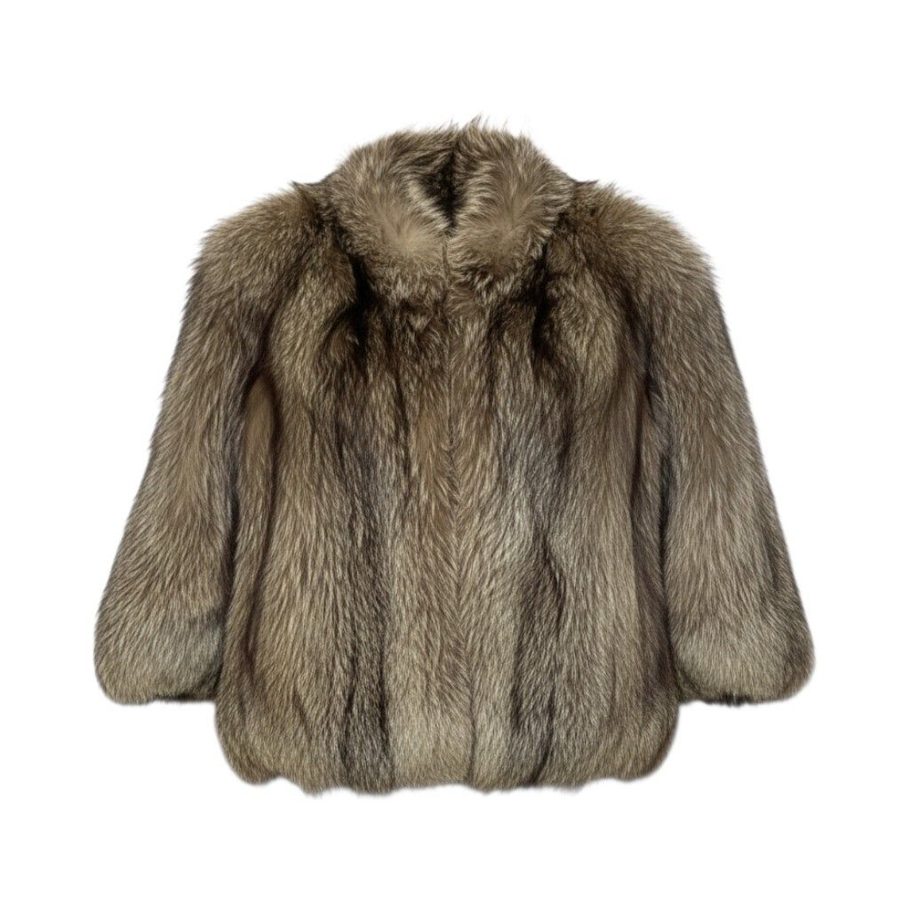 42a23 シルバーフォックス 極厚 ファーコート サイズ13 茶系 本毛皮