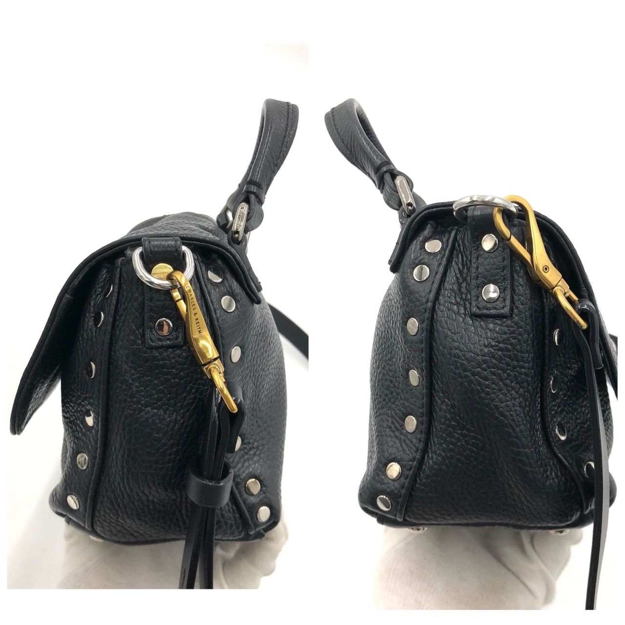 ザネラート ポスティーナ 2WAY ショルダーバッグ 黒 レザー スタッズ