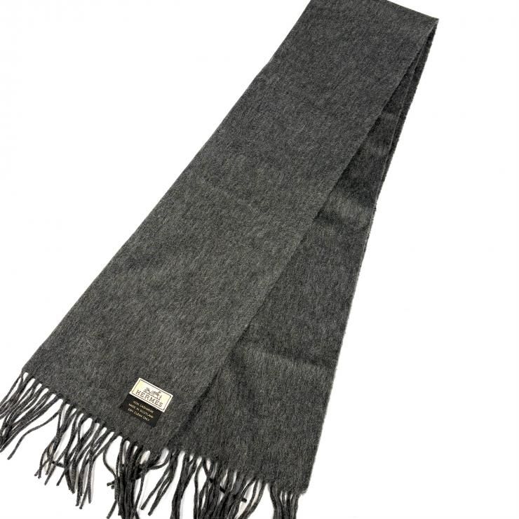 エルメス HERMES カシミヤ100% マフラー グレー スコットランド製