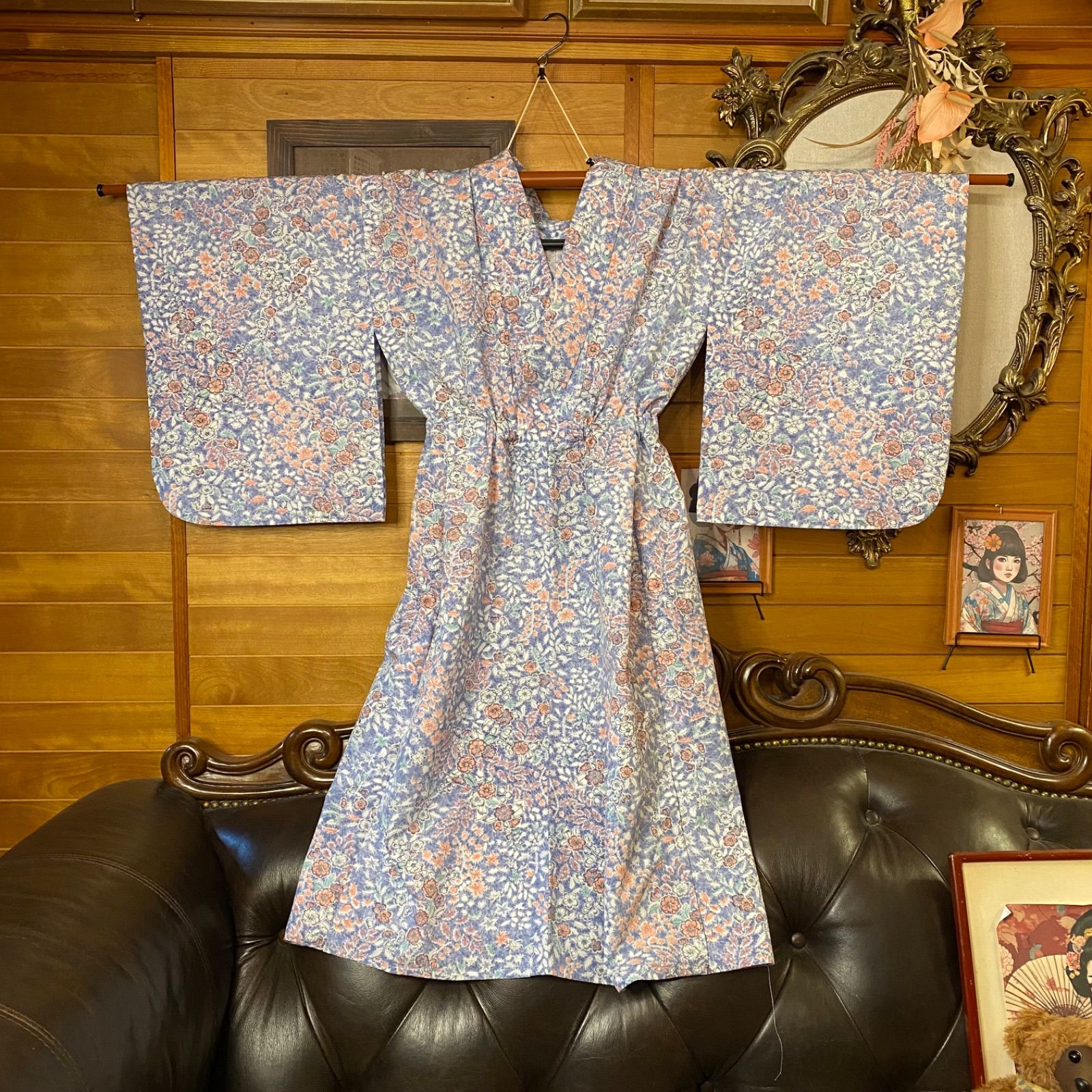 単衣着物リメイク ワンピース／ドレス／洗える化繊 名古屋帯サッシュ