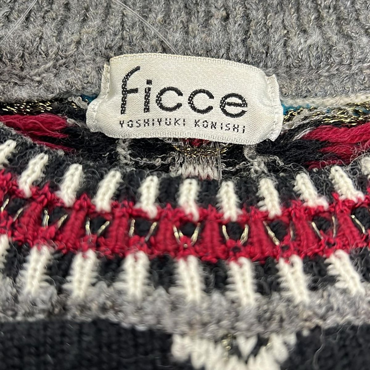FICCE(フィッチェ) 長袖セーター メンズ 黒×ボルドー×マルチ ラメ 
