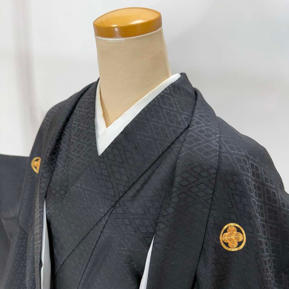 男紋付 2点セット 男着物 紋付 ポリエステル 羽織 長着 裄72.2cm L