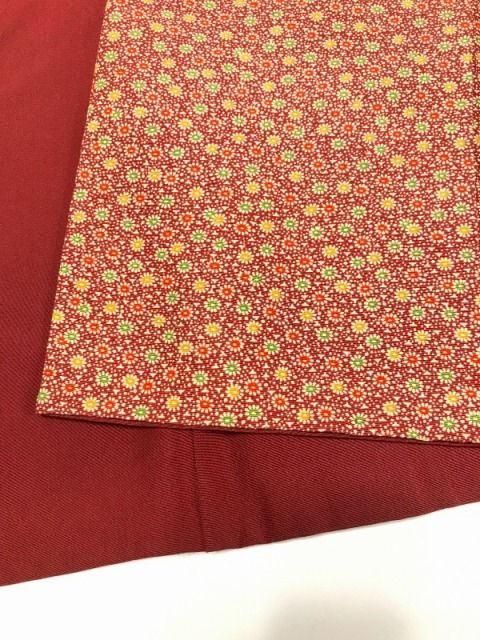 正絹　小紋　花柄　赤茶系　袷 着物 袷 小紋 裄65.5センチ 茶系 レディース 和装 正絹 小紋 花柄 赤茶