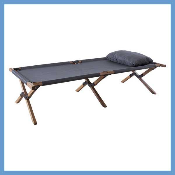 天然木（アカシア）のフォールディングアウトドアベッド（枕付き）「W196×D75×H42cm」（収納袋付き）No.935
