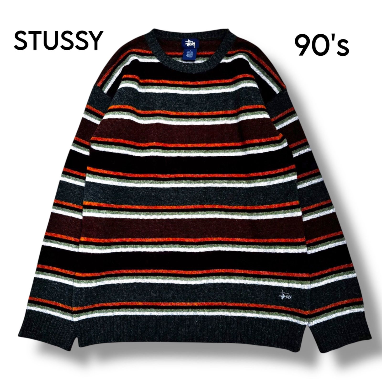 STUSSY】90s 紺タグ マルチボーダーウールニット L - メルカリ