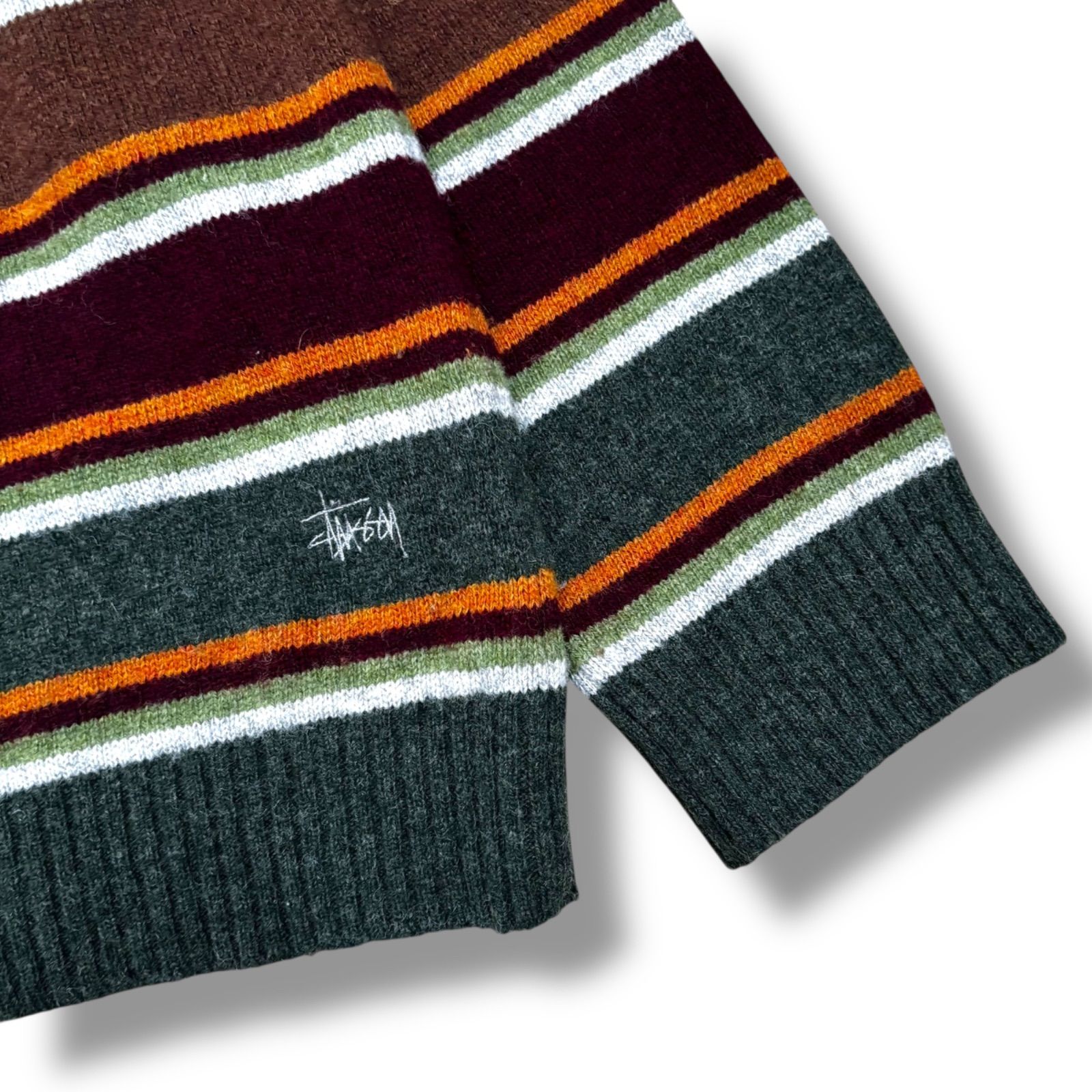 STUSSY】90s 紺タグ マルチボーダーウールニット L - メルカリ