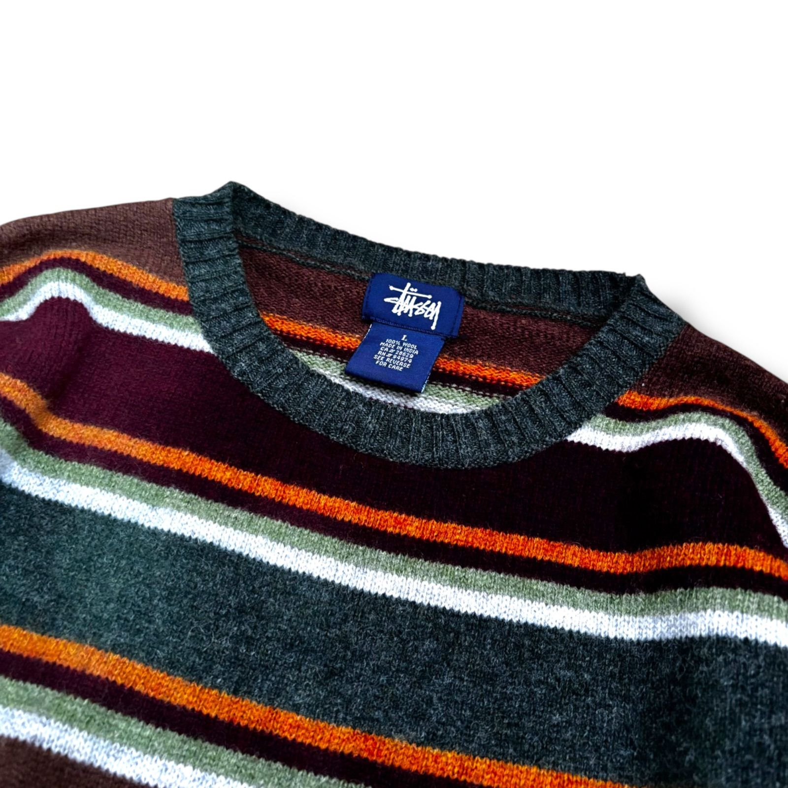 STUSSY】90s 紺タグ マルチボーダーウールニット L - メルカリ