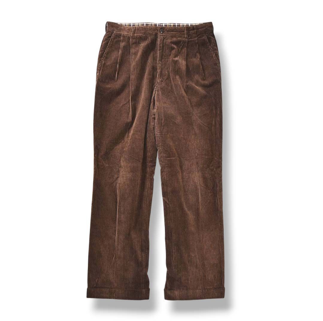 最高級カシミヤ混✨PAPAS ワイド2タックパンツ LL イタリア製最高級生地 上質】 日本製 パパス PAPAS カシミヤ 混紡 太畝 コーデュロイ パンツ