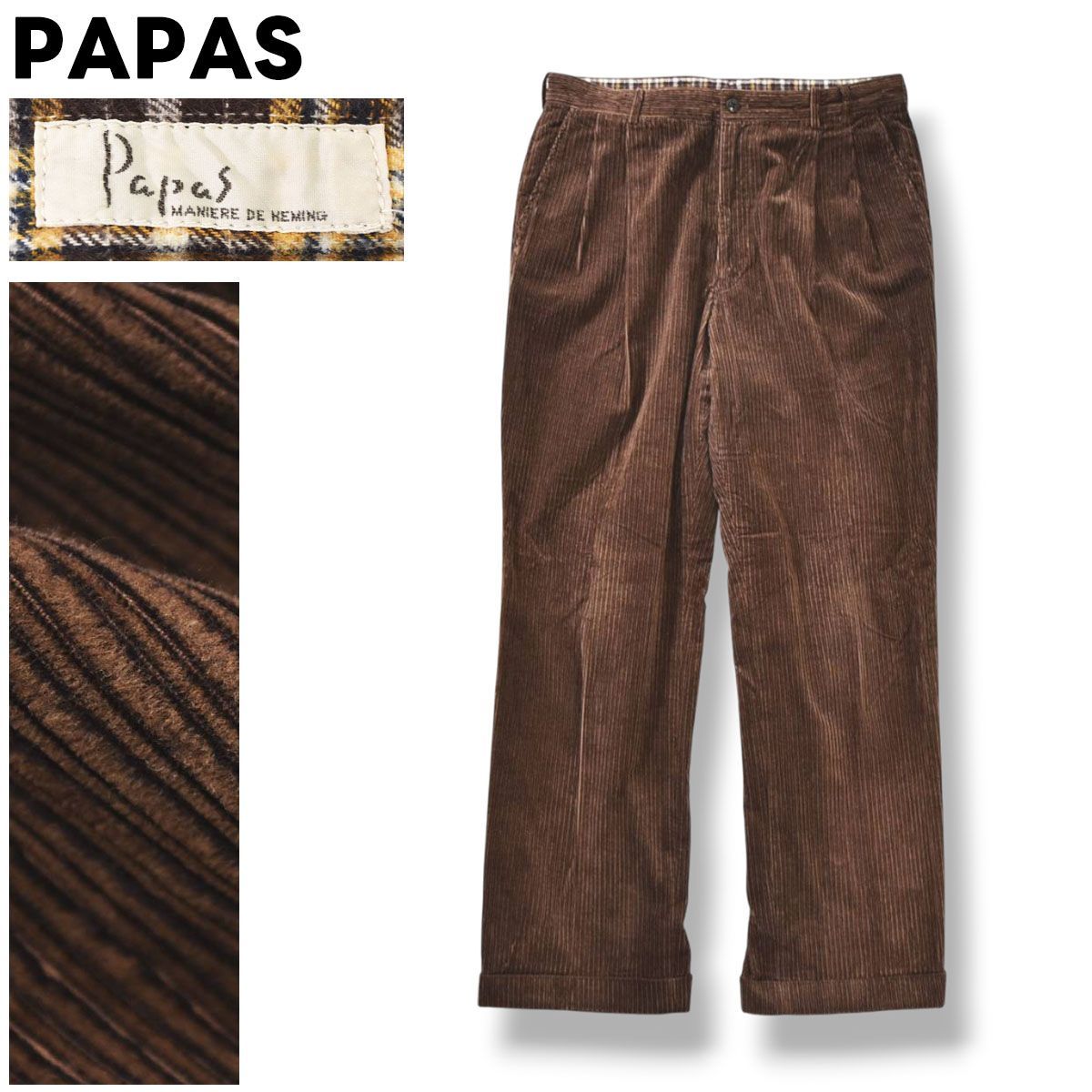 上質】 日本製 パパス PAPAS カシミヤ 混紡 太畝 コーデュロイ パンツ