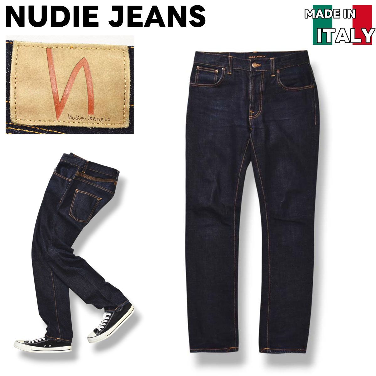 Nudie JeansTHIN FINN DRY YOKE EMBO W30美品　濃紺ヌーディージーンズ 美品】 イタリア製 ヌーディージーンズ NUDIE JEANS THIN FINN DRY