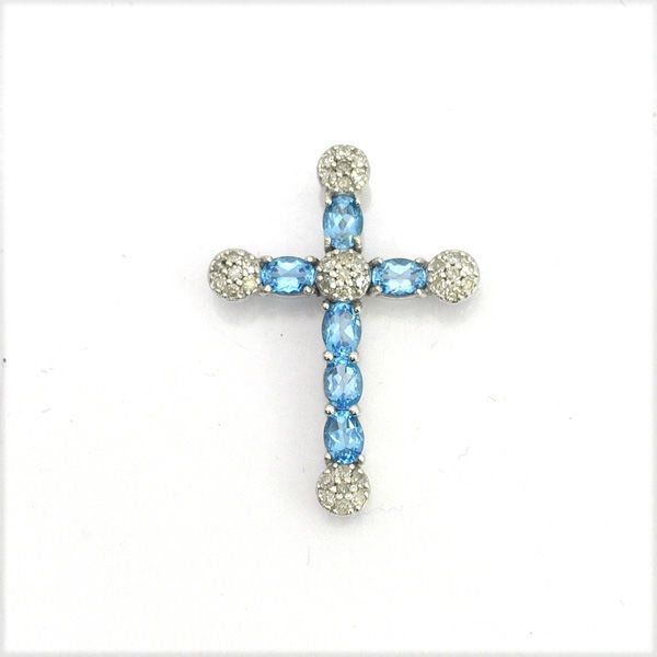 ◇K14WG クロス ペンダント ブルートパーズ ダイヤ 0.29ct