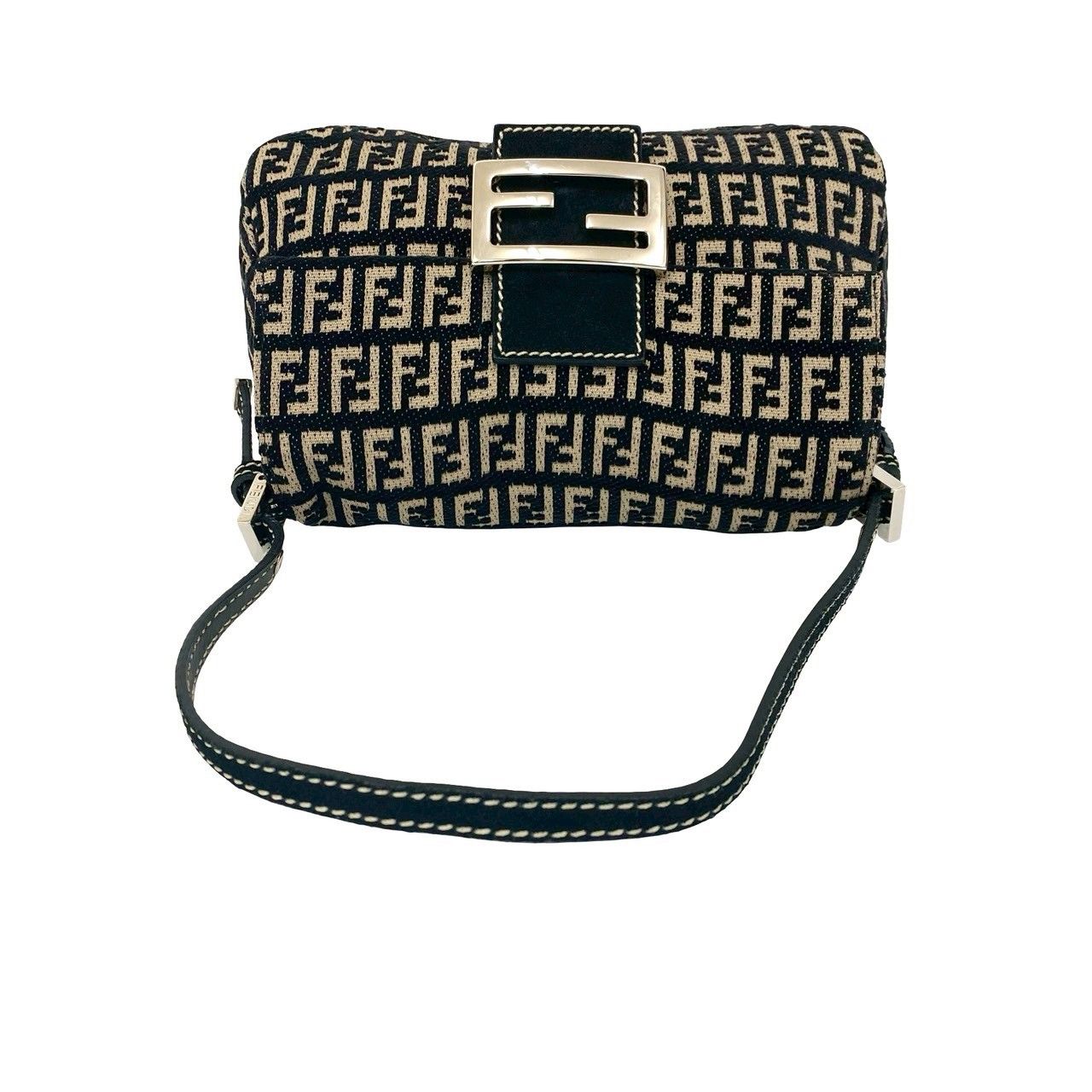 美品✨FENDI FF金具 マンマ ズッキーノ キャンバス レザー ブラック 極 美品 FENDI フェンディ マンマバケット ズッキーノ FF 柄 コットン