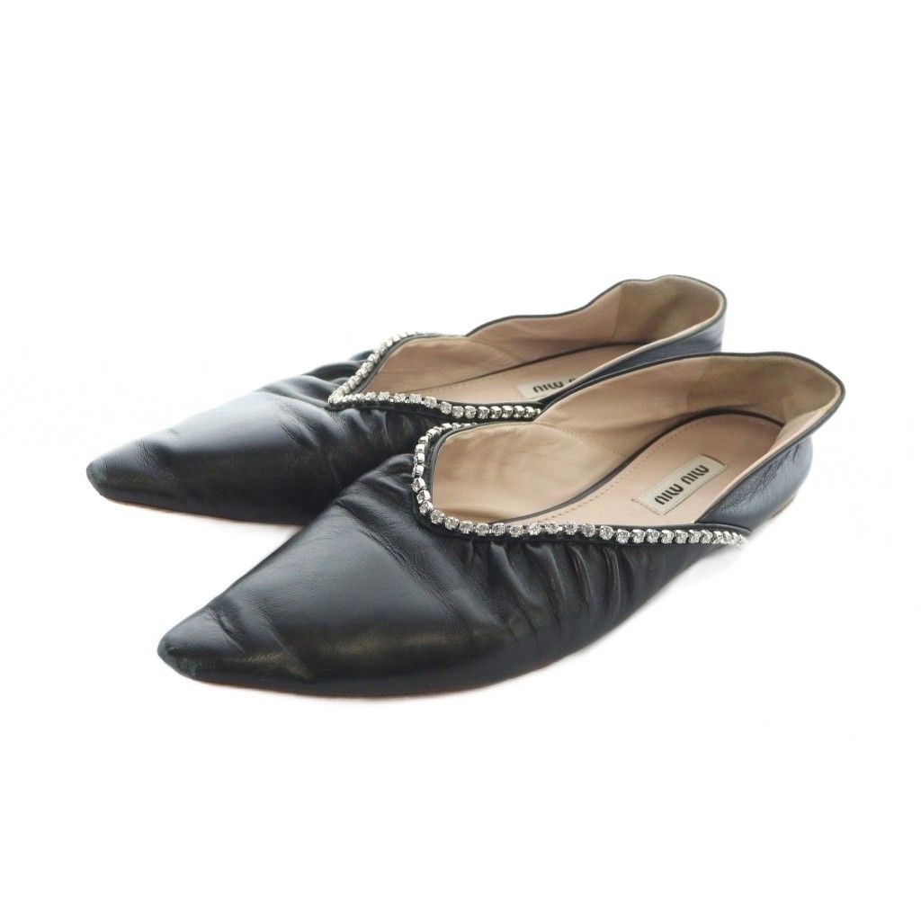 ミュウミュウ miumiu パンプス ポインテッドトゥ レザー ライン