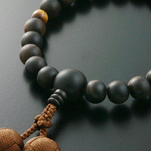 京仏壇はやし 数珠 男性用 正絹 くみひも梵天房 黒檀 素挽き ２天虎目石 タイガーアイ 数珠袋セット M-002 京都 念珠 すべての宗派でお使いいただけます 68 b 317 a 4