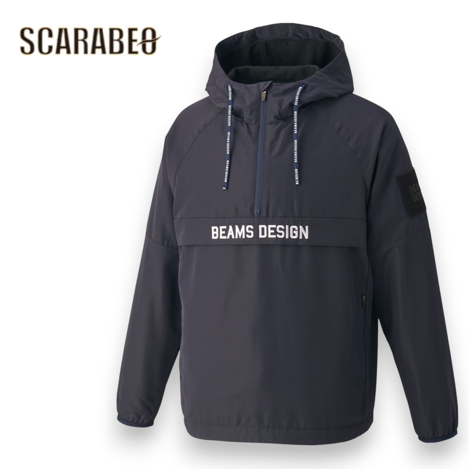 ZETT by BEAMS DESIGN ハーフジップウォームジャケット BOW72302 メンズ 裏起毛 防寒 プルオーバー リップストップ ネイビー ジェット ビームスデザイン bow72302 L