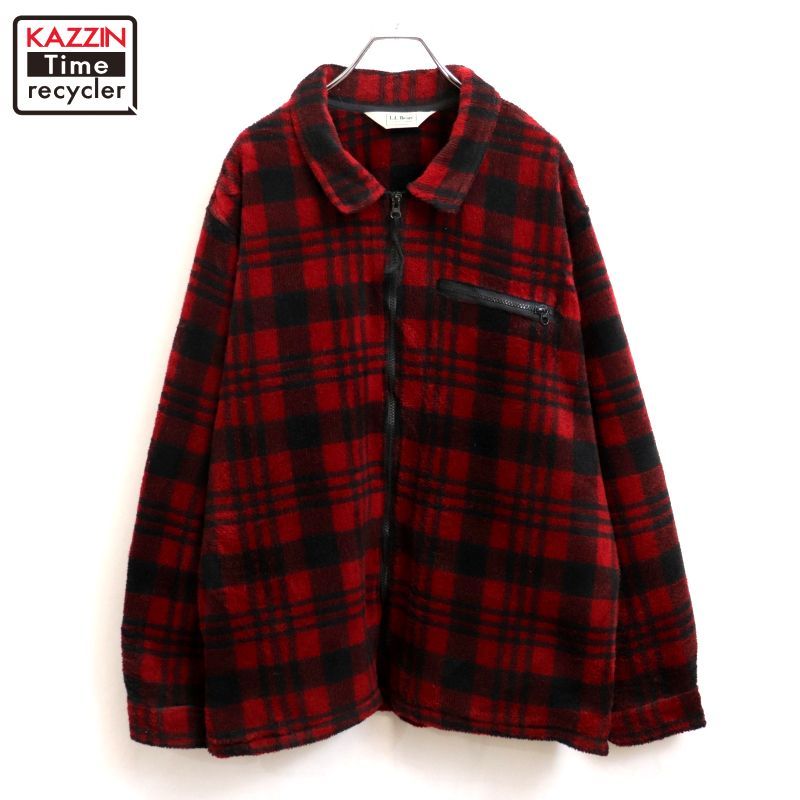 90s vintage L.L.Bean チェック柄 ジップアップ フリースジャケット