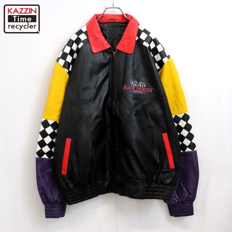 90s レーシング　レザージャケット　アメリカ 90s vintage レーシング レザージャケット メンズ 表記XXLサイズ