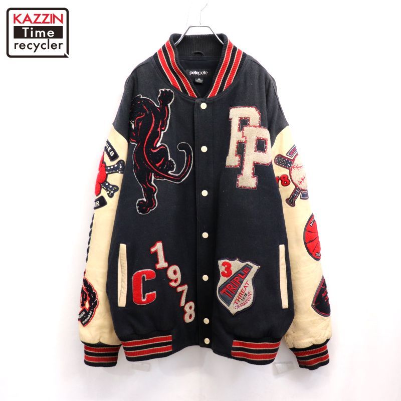 00s pellepelle ウール アームレザー 裏地キルティング ブラック