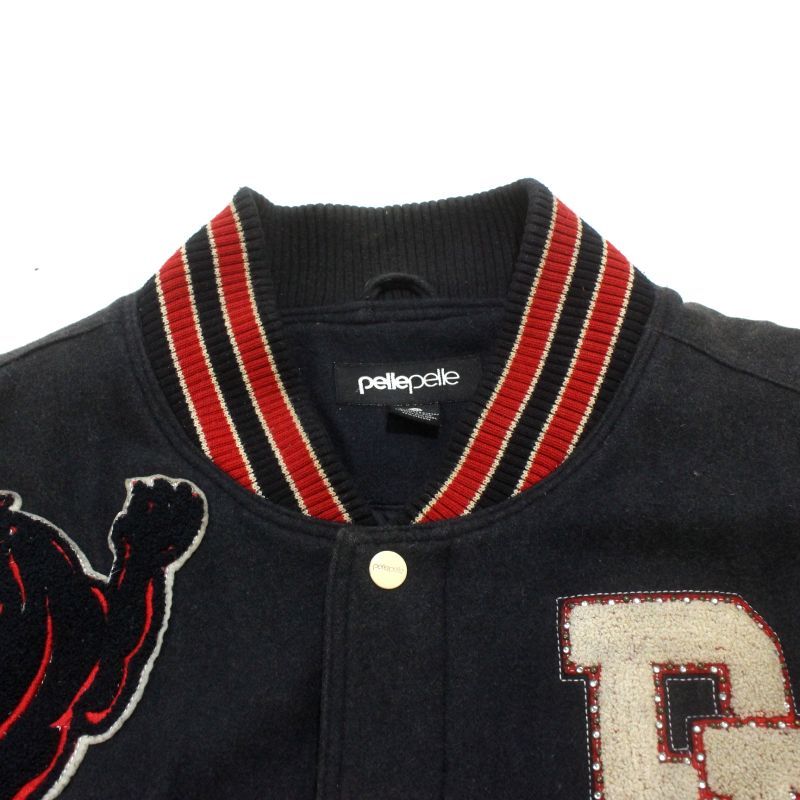 00s pellepelle ウール アームレザー 裏地キルティング ブラック